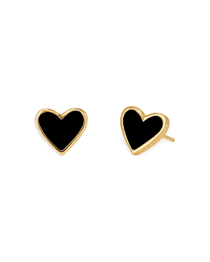 Rachel Reid 14k Yellow Gold Enamel Heart Stud Earrings In Black/gold