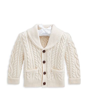 Ralph Lauren Polo Boys' Aran Knit Cotton Wool Cardigan - Baby ...