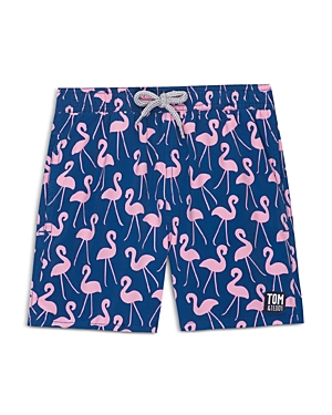 Tom & Teddy Boys' Flamingo Swim Trunks - Little Kid, Big Kid In Rose & Blue