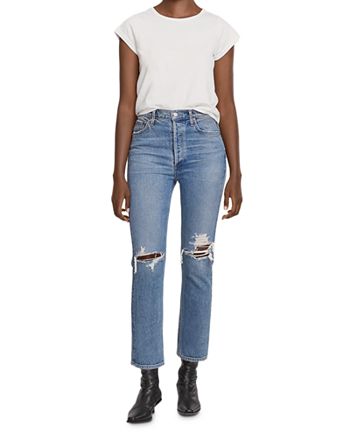 AGOLDE Riley High Rise Crop Straight Leg Jeans in Whiplash | Bloomingdale's