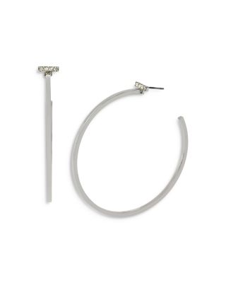 Allsaints Pave Bar Large Hoop Earrings In Silver
