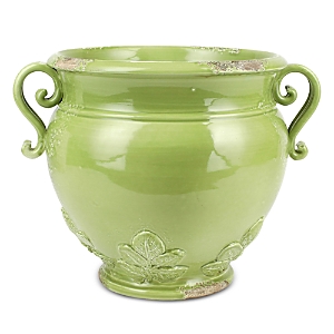 Vietri Rustic Garden Linen Basil Round Planter In Pistachio