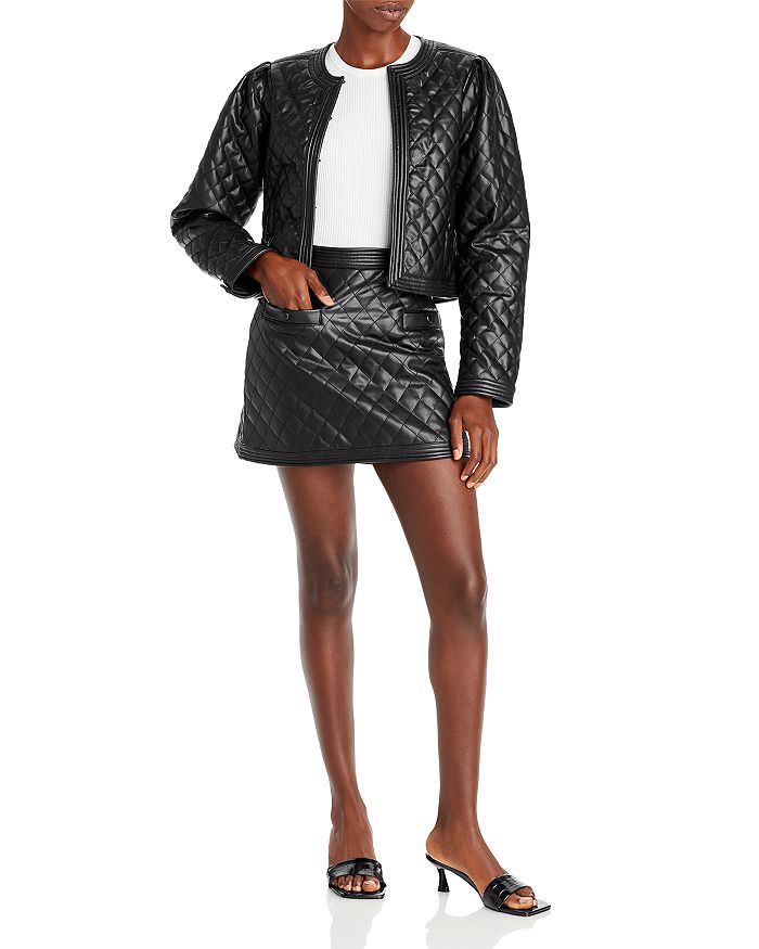 AQUA - Faux Leather Quilted Jacket & Mini Skirt - 100% Exclusive