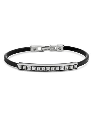 Men's Sterling Silver Pyramid Leather Bracelet