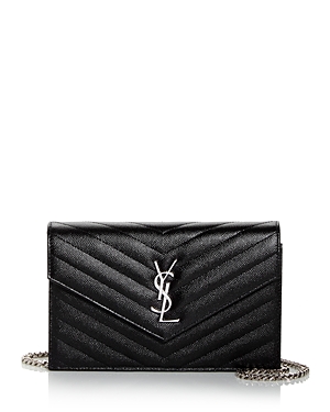 SAINT LAURENT ENVELOPE QUILTED LEATHER CHAIN WALLET,393953BOW021000