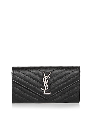 Saint Laurent Monogram Large Quilted Leather Continental Wallet In Black/silver