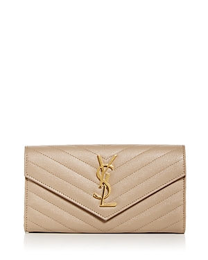 Saint Laurent Monogram Large Quilted Leather Continental Wallet In Beige/gold