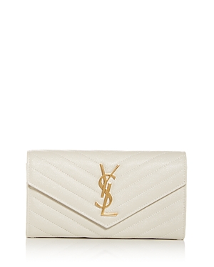 Saint Laurent Monogram Large Quilted Leather Continental Wallet In White/gold