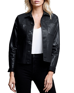 Shop L Agence L'agence Janelle Coated Trucker Jacket In Saturated Black Coated