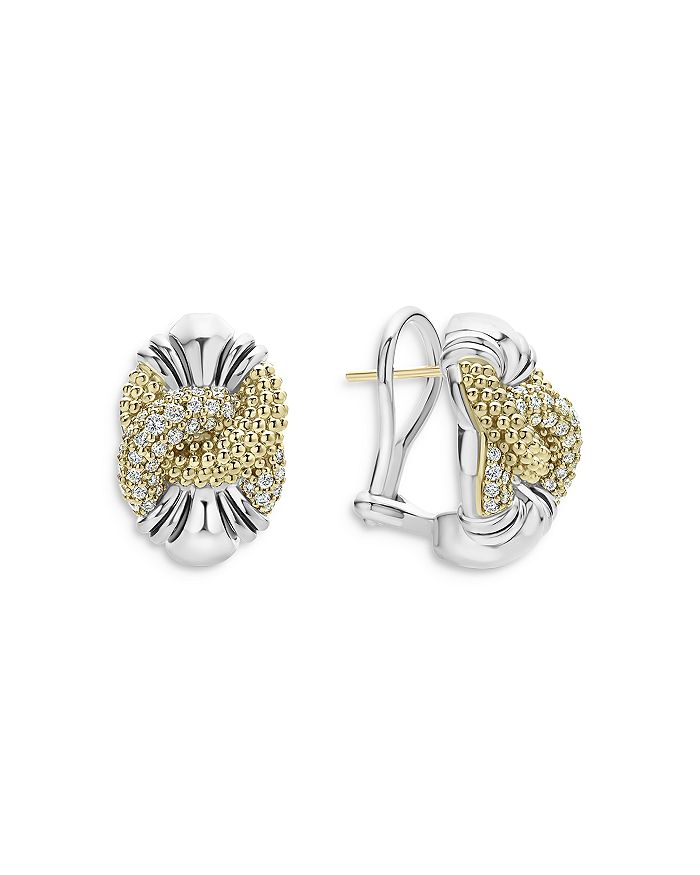 LAGOS - Sterling Silver & 18K Yellow Gold Caviar Luxe Diamond Knot Earrings