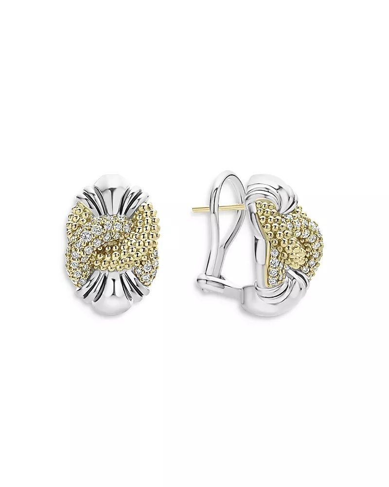 Lagos Sterling Silver & 18K Yellow Gold Caviar Luxe Diamond Knot Earrings