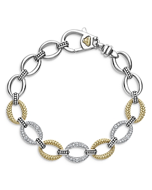 Lagos Stainless Steel & 18K Yellow Gold Caviar Luxe Diamond Link Bracelet Lagos Stainless Steel & 18K Yellow Gold Caviar Luxe Diamond Link Bracelet