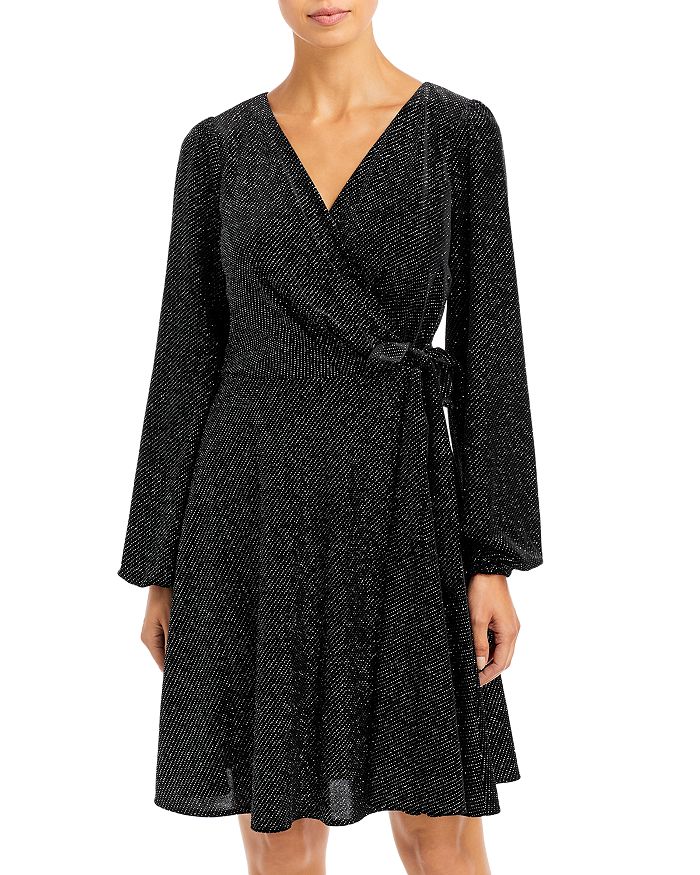 KARL LAGERFELD PARIS Glitter Knit Faux Wrap Dress Bloomingdale's