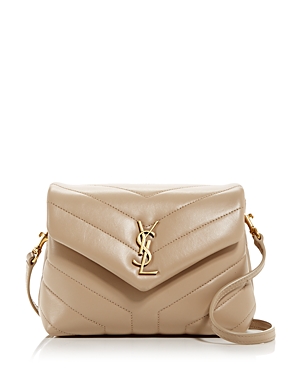 Saint Laurent Loulou Toy Quilted Leather Crossbody In Beige/gold