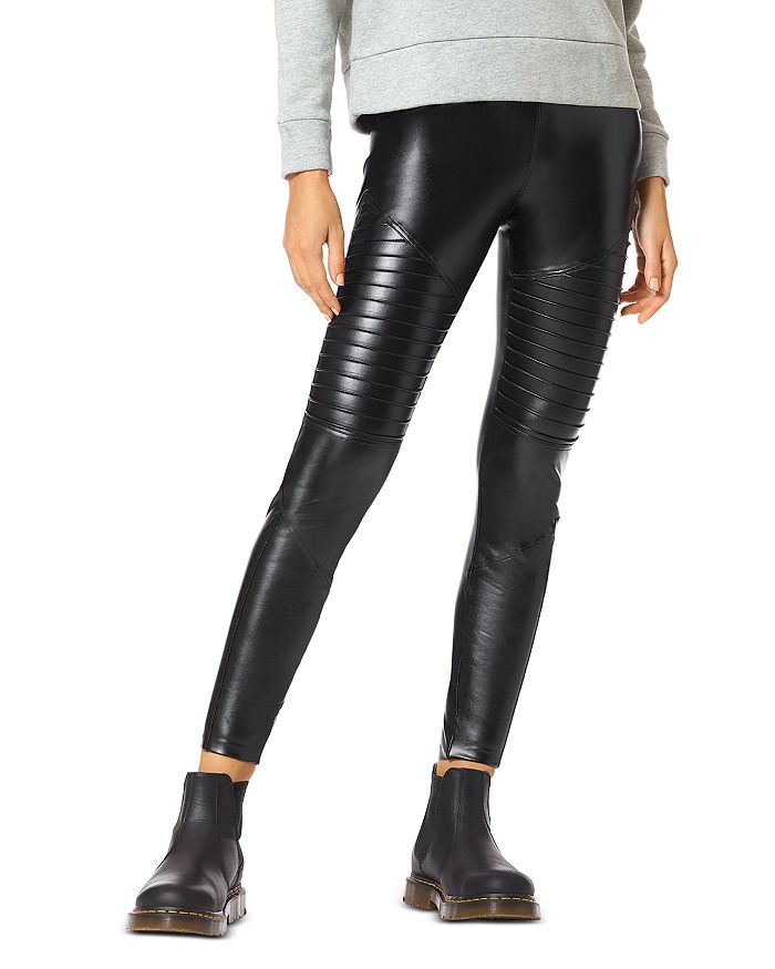 SPANX Fashion Women Slim Moto leather Quilted Leggings Stretchy Skinny Pants