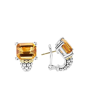 Lagos 18k Yellow Gold & Sterling Silver Glacier Citrine Caviar Beaded Large Half Hoop Earrings In Yellow/silver