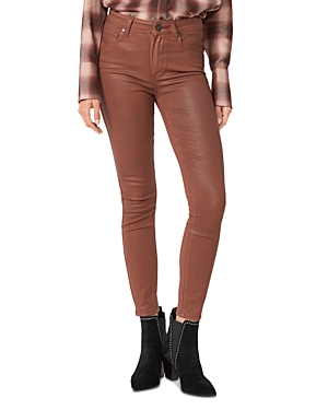 Shop Paige Hoxton Ankle Pants In Cognac Luxe Coated