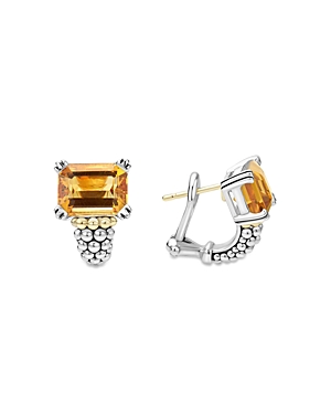 Lagos 18k Yellow Gold & Sterling Silver Glacier Citrine Caviar Beaded Large Half Hoop Earrings In Yellow/gold