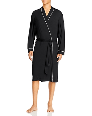 Eberjey William Lightweight Jersey Knit Robe In Black/ivory