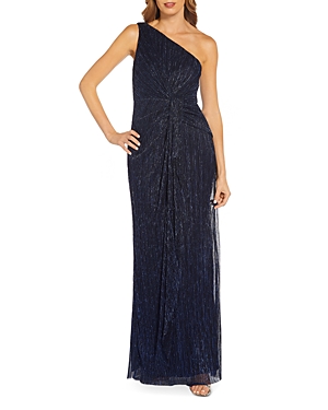 ADRIANNA PAPELL STARDUST PLEATED ONE SHOULDER GOWN,AP1E208794
