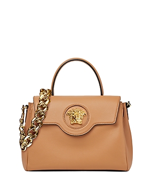 Versace La Medusa Top Handle Bag In Caramel