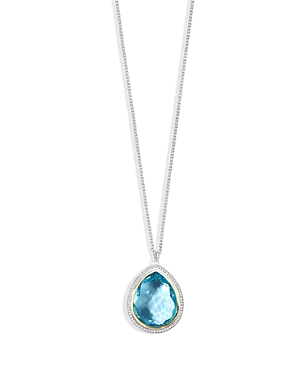 IPPOLITA 18K YELLOW GOLD & STERLING SILVER CHIMERA ROCK CANDY BLUE TOPAZ & DIAMOND HALO LARGE PENDANT NECKLAC,SGN1816BTDIA