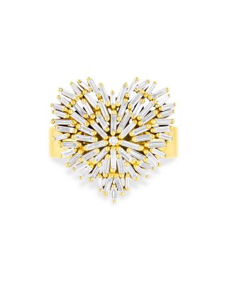 18K Yellow Gold Diamond Baguette Heart Cluster Ring