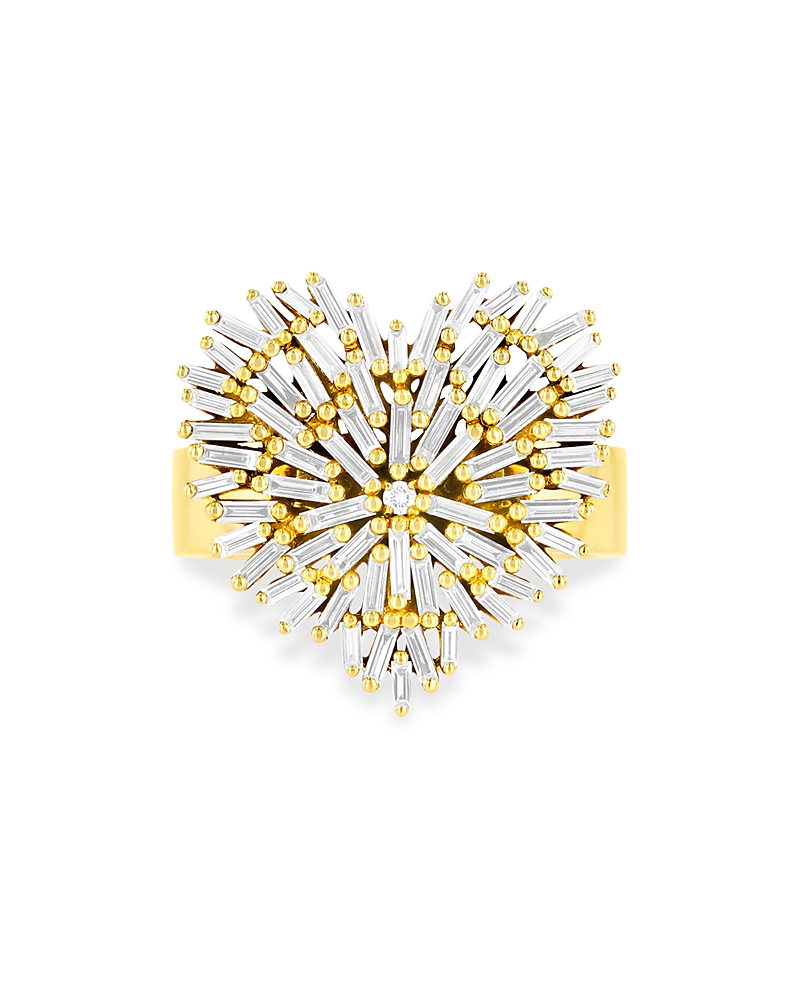 Suzanne Kalan 18k Yellow Gold Diamond Baguette Heart Cluster Ring In Gold