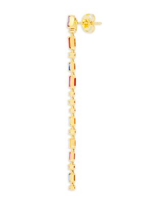 18K Yellow Gold Fireworks Rainbow Sapphire & Diamond Linear Drop Earrings