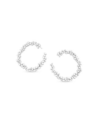 SUZANNE KALAN - 18K White Gold Diamond Round-Cut & Baguette Sideways Skinny Spiral Drop Earrings