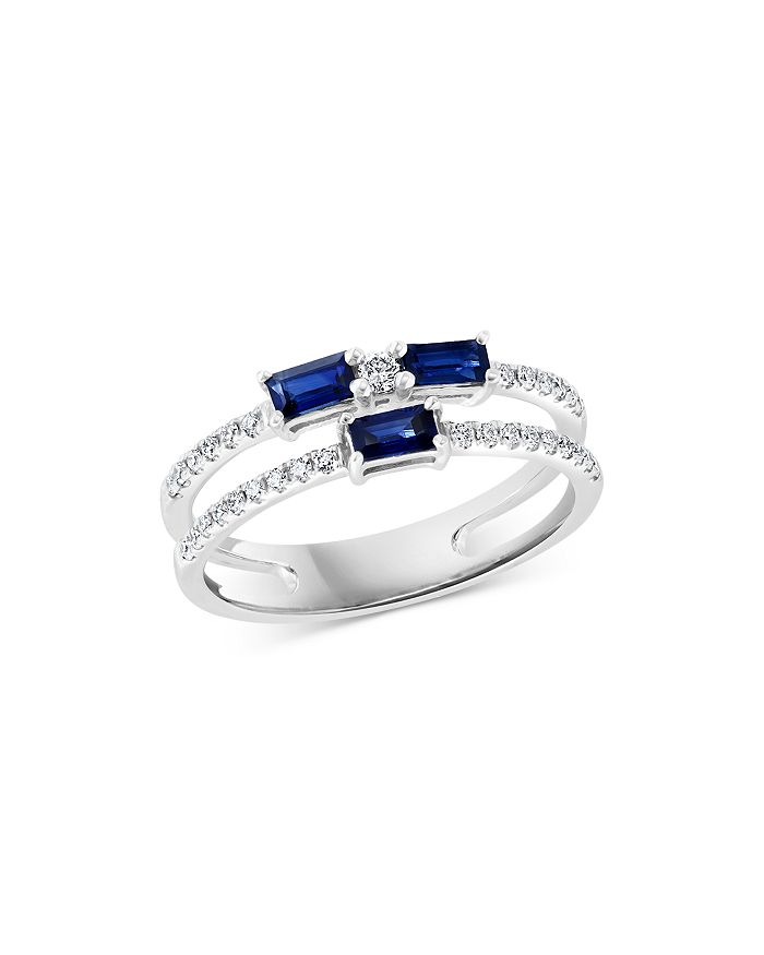 Bloomingdale's Blue Sapphire & Diamond Double Row Ring in 14K White ...
