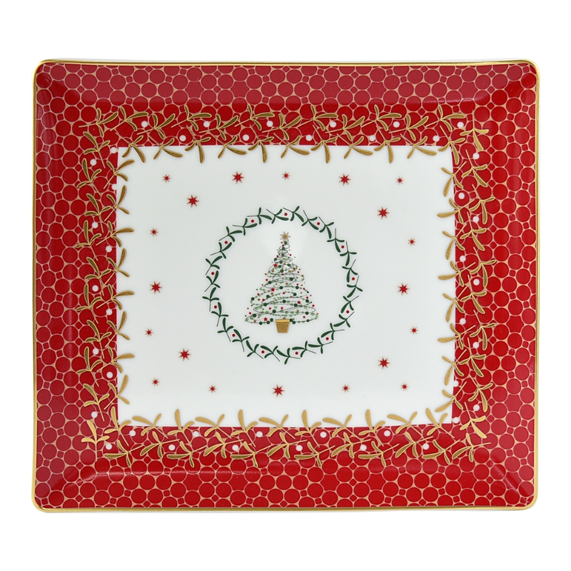Bernardaud Noel Rectangular Tray In White/red