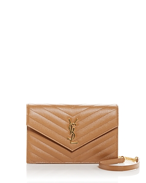 Saint Laurent Envelope Quilted Leather Chain Wallet In Natural/gold