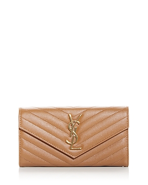 Saint Laurent Monogram Large Quilted Leather Continental Wallet In Natural/gold