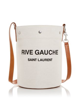 【SAINT LAURENT】 RIVE GAUCHE LINEN BUCKET BAG Saint Laurent Rive Gauche Black Leather Trim Linen Bucket