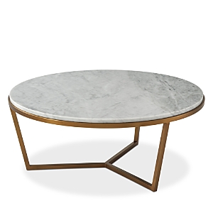 Theodore Alexander Fisher Round Coffee Table In Bianco Carrara Marble/brushed Brass Finish