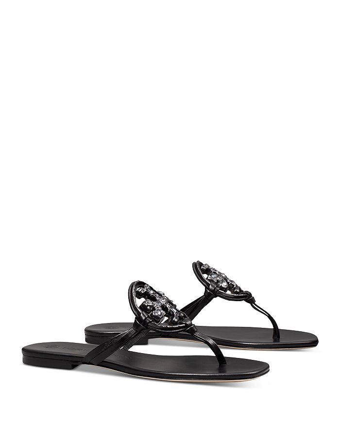 Tory Burch Ladies Perfect Black Miller Pave Thong Sandals, Size 5
