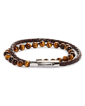 JONAS STUDIO MEN'S BRAIDED LEATHER & BEADED TIGER EYE DOUBLE WRAP BRACELET