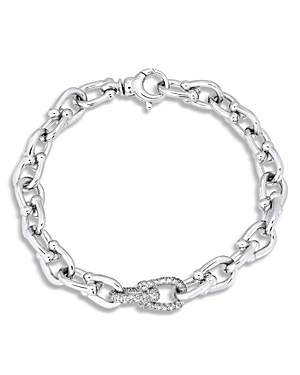 Alberto Amati Sterling Silver Diamond Oval Stirrup Link Chain Bracelet