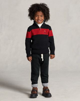 폴로 랄프로렌 Polo Ralph Lauren Boys Cotton Quarter Zip Sweater - Little Kid, Big Kid,Black Multi