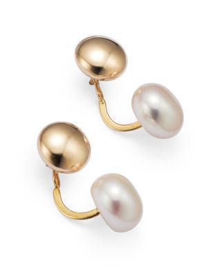14K Yellow Gold Ear Jackets with Cultured Freshwater Pearls