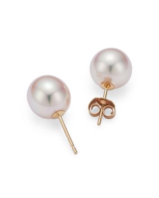 Akoya Cultured Pearl Stud Earrings in 14K Yellow Gold 