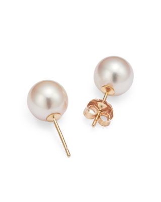 Akoya Cultured Pearl Stud Earrings in 14K Yellow Gold 