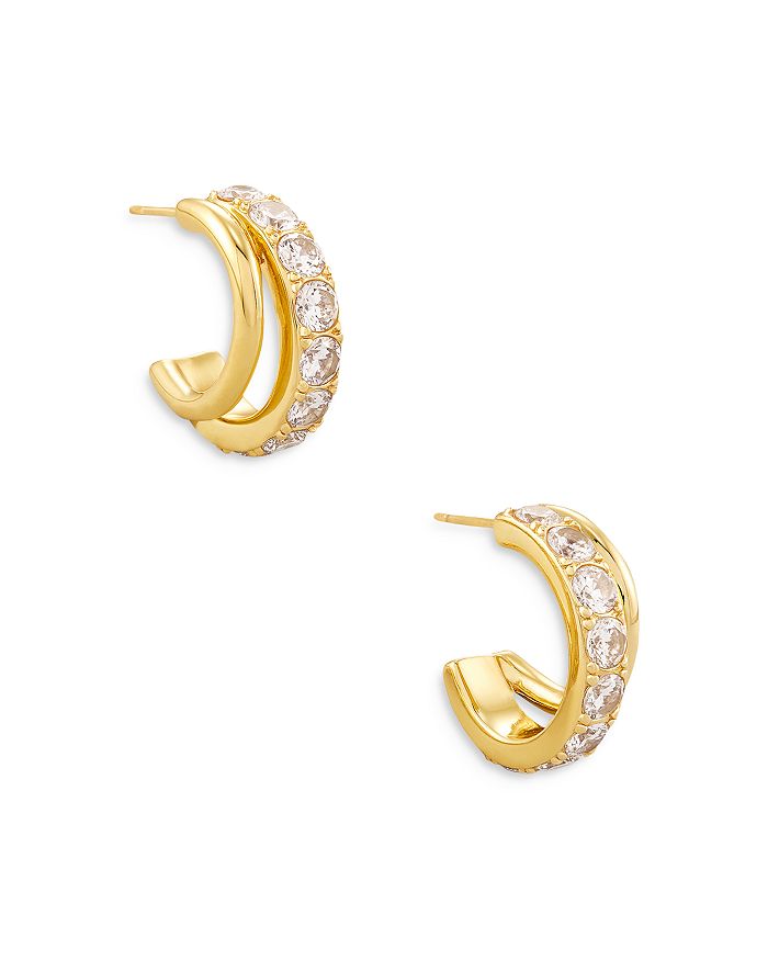 Cubic Zirconia Double Row Huggie Hoop Earrings in 14K Solid Gold