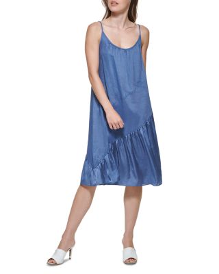 DKNY Ruched Mixed Media Dress 