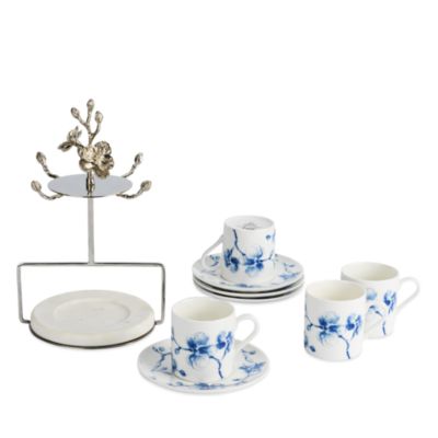 Blue Orchid Demitasse Cup & Saucer Set with Stand