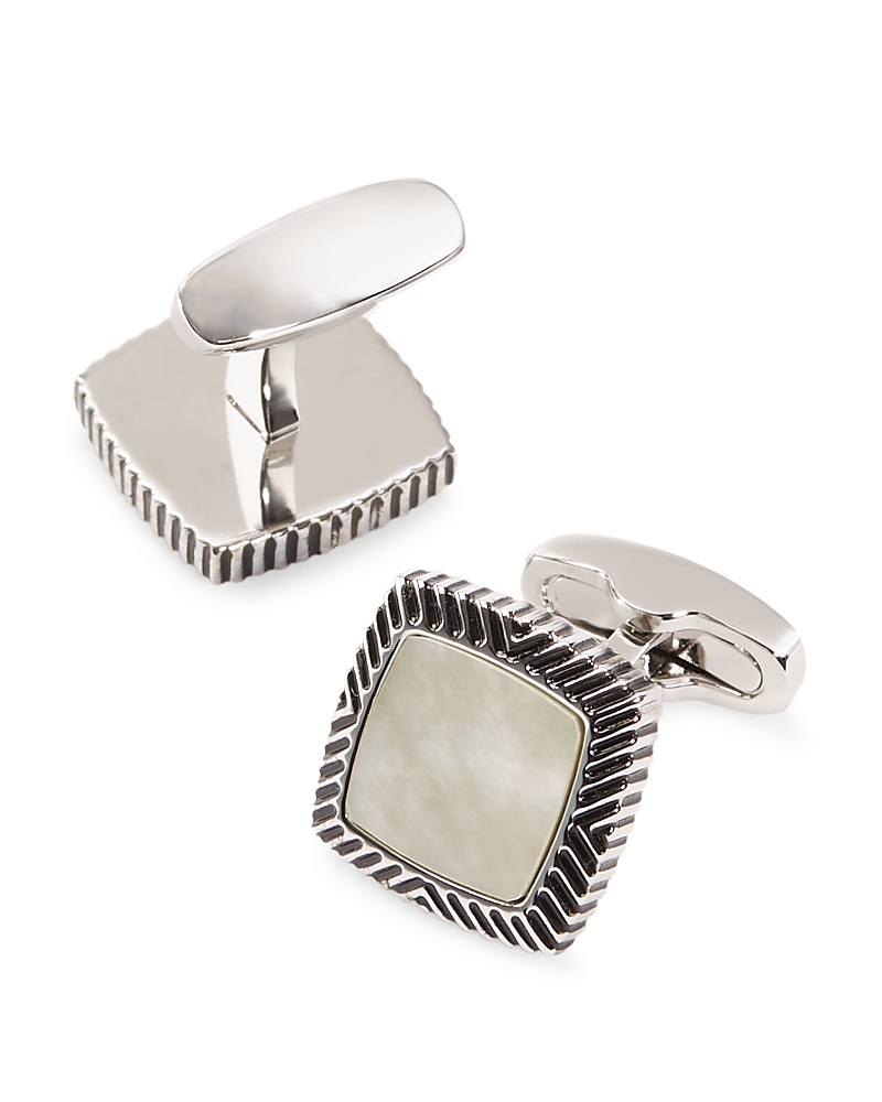 Link Up Mother Of Pearl Soft Square Antiqued Frame Cufflinks In Metallic