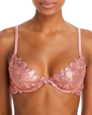 Foil Lily Embroidered Plunge Demi Bra, Garter Belt, & Hipster Thong