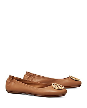 Tory Burch Minnie Travel Ballet With Metal Logo In Brown