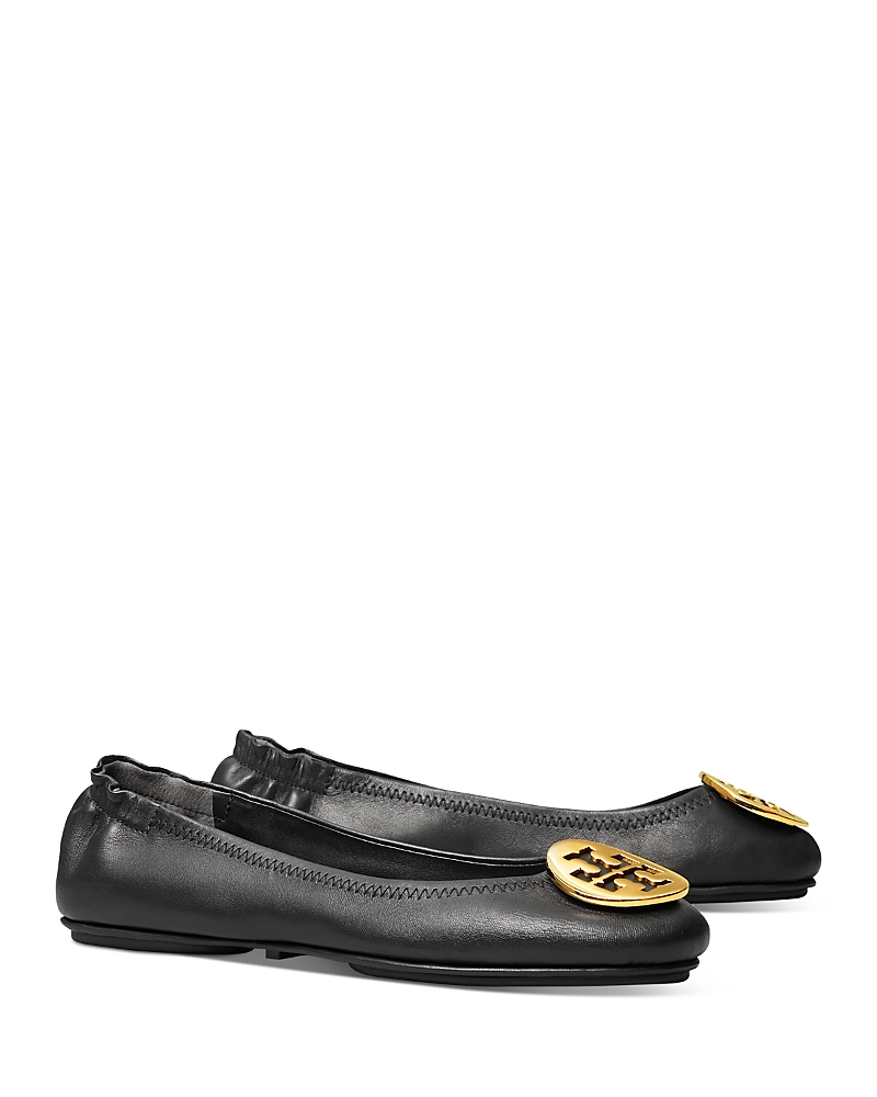 Tory Burch Minnie Travel Ballet With Metal Logo In Black